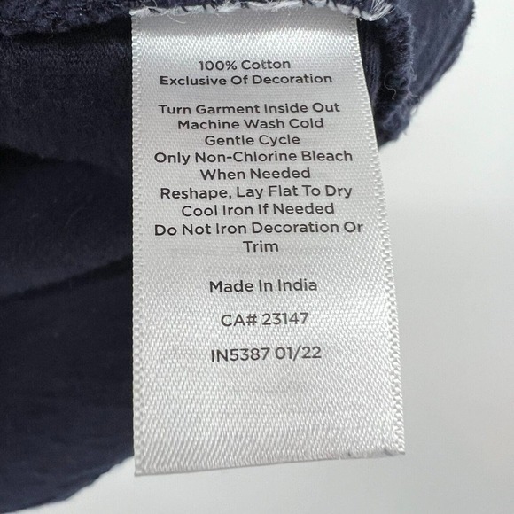 Talbots Blouse Womens PS Navy Embroidered Beaded Paisley Short Sleeve Split Neck - Picture 7 of 8